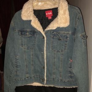 Plus Size Llatte Denim Jean Jacket w/Faux Fur Neck